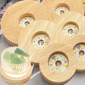 LED 발광 나무 베이스 라운드 램프 거치대 USB 조명 송진 크리스탈 디스플레이
