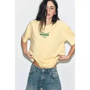 ZARA 워싱 이펙트 텍스트 티셔츠 - 노랑 423945