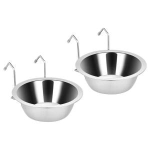 FRI4FREE 2PCS 개집 물그릇 걸이 작은 우리용 스테인리스강 강아지 그릇 개집 상자 카티오 액세서리 접시 먹이통 8온스 1컵 새지 않습니다