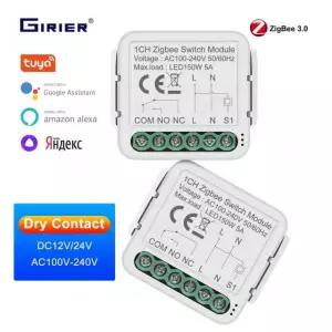 GIRIER 스마트 지그비 스위치 모듈 5A 건식 접촉 범용 차단기 릴레이 12 24V 1 PC