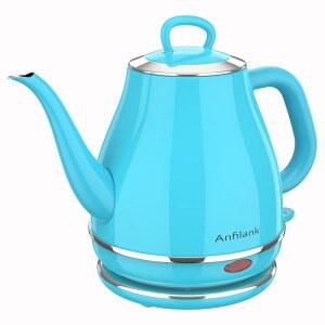 ANFILANK 전기 구스넥 주전자, 1L 1500W 고속 끓이기, 100% 스테인리스 스틸 BPA 프리 퍼오버 커피 & 티 자동 차단 및 끓임 건조 보호 기능이 있는 물 보일러, 터쿼이즈