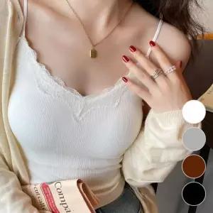 [하프클럽/]여성용 레이스 브이넥 캡 내장 끈 나시 이너웨어