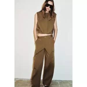 ZARA 벌룬 지퍼 베스트 - 카키