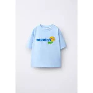 ZARA 멘토스 프린트 티셔츠 - 하늘색
