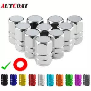 AUTCOAT 알루미늄 합금 자동차 바퀴 타이어 밸브 방진 스템 커버 자전거 트럭 오토바 Silver 2Pcs