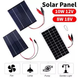 8W 18V 휴대용 태양광 패널 방수 미니 모듈 소형 충전기 배터리 전지 태양 12 클립 5W 12V