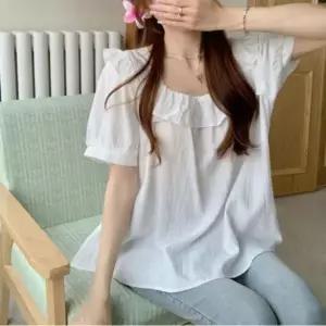 [하프클럽/]여성용 여름 반팔 스퀘어넥 캐주얼 프릴 디테일 블라우스