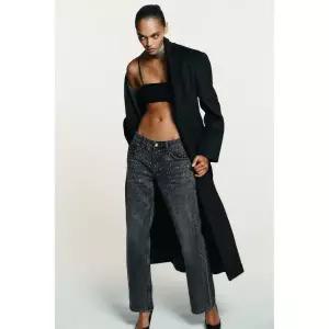 ZARA 자라 TRF 로우라이즈 스트레이트 라인스톤 청바지 - 블랙 3952722