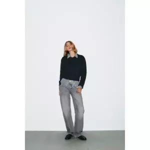 ZARA 자라 JEANS TRF 와이드 LEG 로우라이즈 - 그레이 3952720