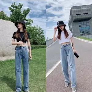 [하프클럽/]와이드핏 허리 조절 하이웨스트 여름 데님 팬츠 청바지