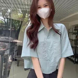 [하프클럽/] 크롭 카라 여성용 루즈핏 셔츠 베이직 여름 데일리웨어