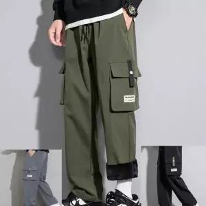 [하프클럽/]기모 안감 와이드 벌룬 카고 팬츠 남성용 통바지 작업복 바람막