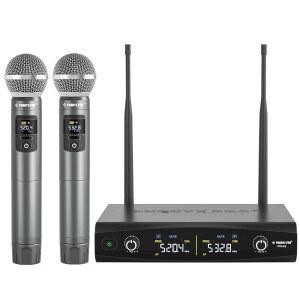 페닉스 프로 무선 마이크 시스템 메탈 세트 노래 노래방 교회용 휴대용 다이내믹 마이크 2X30 UHF 튜닝 주파수 200피트 범위 PTU 52 2H