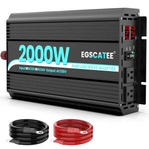 24V 2000W 순수 사인파 파워 인버터 120V 포트 트럭 가정용 자동차 USB 콘센트 LCD AC 보트 컨버터 디스플레이용 차량