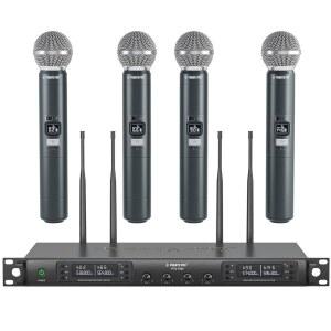 페닉스 프로 무선 마이크 시스템 쿼드 채널 마이크 4X40 UHF 주파수 자동 스캔 328피트 장거리 노래 교회 노래방을 위한 휴대용 다이내믹 4대 PTU 7000 4H