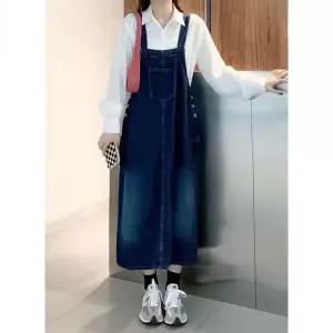 [하프클럽/]여성 데님 멜빵 스커트 루즈핏 여름용 캐주얼 원피스 바지형 포