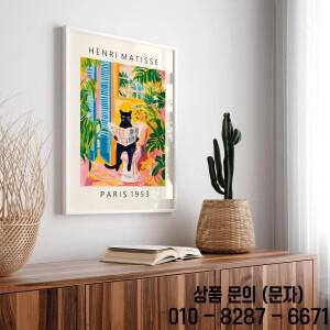 화장실에 검은 고양이 욕실 벽 예술 마티스 포스터 재미있는 장식 핑크 열대
