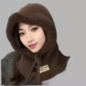 클래식 디자인 귀여운 뽀글이 겨울 모자 후드 바라클라바 니트 단추 넥워머