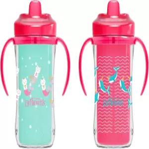 닥터 브라운의 마일스톤 단열 하드 스파우트 시피 용 손잡이가 있는 방수 컵 2팩 핑크 10온스/300mL BPA