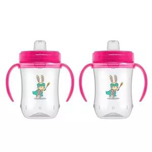 닥터 브라운의 마일스톤 소프트 스파우트 시피 컵 손잡이 핑크 버니 히어로 BPA 프리 9온스/270mL 9m+ 2팩