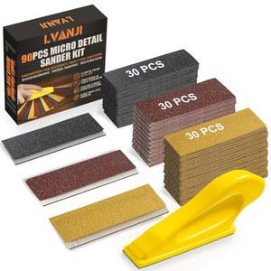 LVANJI 90PCS 디 샌더 키트 3 in 1 미니 핸드 샌딩 블록 업데이트 목공예용 60 400 그릿 사포 좁은 공간