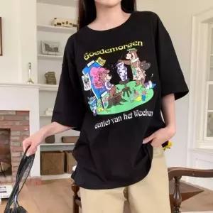 [하프클럽/]루즈핏 아트 프린트 반팔 티셔츠 여름용