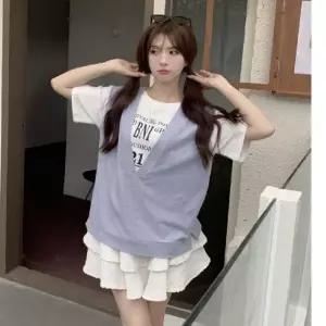 [하프클럽/]여름용 루즈핏 반팔 티셔츠 조끼 스타일 캐주얼 데일리 오버핏