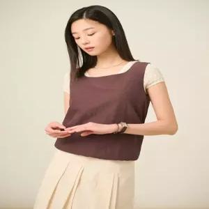 슬리브리스 스퀘어넥 밑단 밴딩 탑  브라운 (BF5465C53D) .