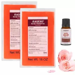RAQEHO 손발용 파라핀 왁스 - 32온스 리필 10ml 로즈 에센셜 오일 블록 핫 핸드 풋 케어 스파 목욕 흡수