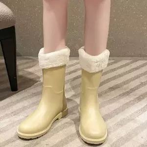 [무료배송] 여자 겨울 기모 따뜻한 장화 레인 부츠 털 안감 심플