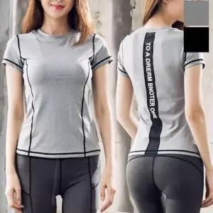 [텐바이텐]래쉬가드 포인트 요가복 세로 허리 반팔티 여자 영문