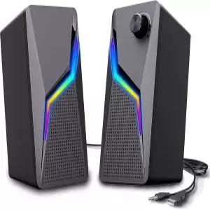 ROSON 컴퓨터 스피커 향상된 저음 및 볼륨 조절 기능을 갖춘 PC 게이밍 스테레오 2.0 USB 전원 3.5mm 보조