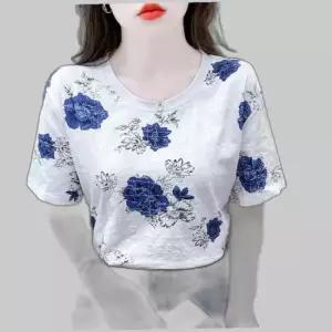 블루장미 지도 입체 패턴 반팔 티셔츠 URD-531