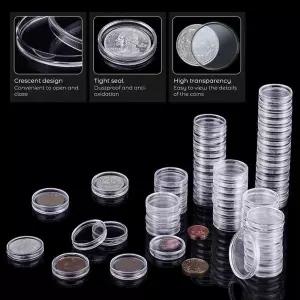 호환  1025Pc 21222325262728-45mm 투명 라운드 동전 상자 캡슐 보관 동전 수집 홀더 컨테이너 가정 용품