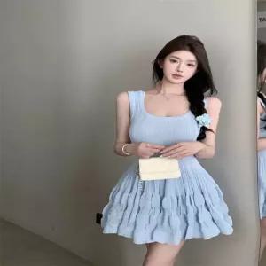블루 발레원피스 흠뻑쇼옷 여름미니치마 슬림핏 나시원피스 플리츠스커트