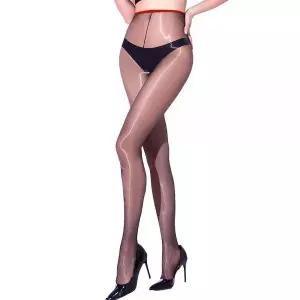 HTRUIYA 여성용 심리스 팬티 스타킹 샤이니 시어 타이츠 스타킹 울트라 파인 컴포트 허리 밴드, 레드