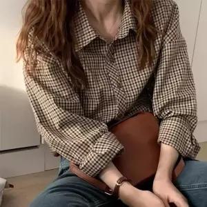  체크남방 여성 브라운 잔체크 남방셔츠 예쁜 꾸안꾸룩 봄 가을