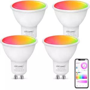 DiCUNO 스마트 GU10 LED 전구 알렉사 및 구글 홈과 호환되는 RGB 색상 변경 앱과 함께 디밍 가능 450LM