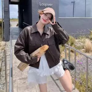 여사친 빈티지 PU 메일라드 코트 가죽 트렌디 숏 봄가을 자켓 아이템 HT1