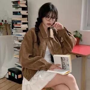 빈티지 집업 코트 항공 야구 메일라드 계열의 여자점퍼 복 슬림핏 무스탕 원템1