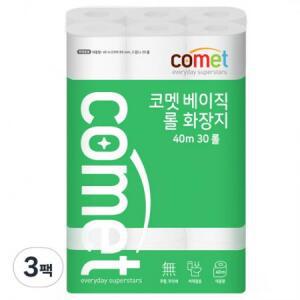 코멧 베이직 2겹 롤화장지 40m, 30개입, 3개 one option