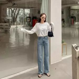 [시크릿라벨] [데미지포인트] 언발 컷팅 데님 팬츠
