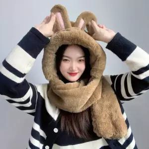 큐트레빗 일체형 후드 머플러(브라운)