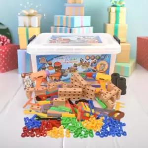 케이레스큐 리빙박스 공구놀이 (200pcs) 회전 드릴 볼트 원목블럭 조립 소근육발달