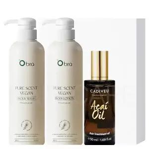 [카디뷰][오브라]기프트 세트 헤어에센스+바디 (아사이오일 220ml+퓨어 센트 비건 바디워시&로션 480ml)