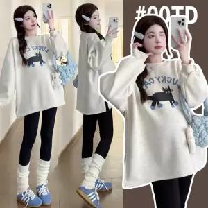 임산부 빅사이즈 기모 맨투맨 고양이 겨울 오버핏
