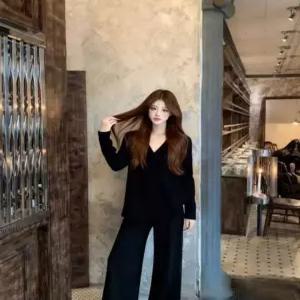 브이넥 긴팔 니트 스웨터 팬츠 투피스 루즈핏 꾸안꾸