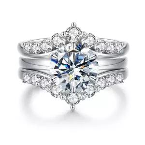 LOIPURI Moissanite 여성용 웨딩 신부 반지 세트, 3CT 라운드 컷 D 컬러 VVS1, 약혼 반지 가드 인핸서, 인