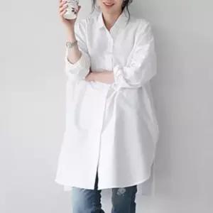 체형커버 여성 루즈핏 롱 셔츠 2사이즈 3컬러 간절기 빅사이즈 베이직 남방