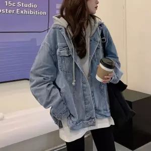 코트 자켓 점퍼 아우터 후드 탈부착 청 데님 캐주얼 봄 가을 여자